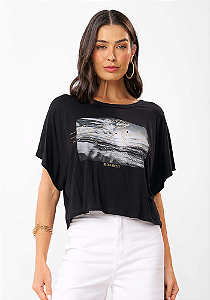 Blusa Cropped Feminina Com Decote Redondo Rovitex Preto