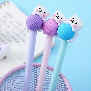 Caneta Fofa Gatinho no Novelo de Lã