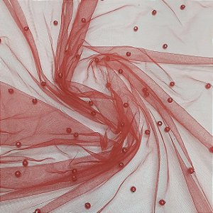 Tule c/ pérolas - Vermelho