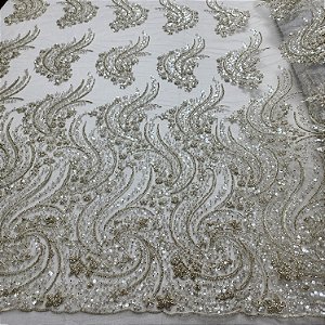 Tule Bordado 15610 Branco c/ Prata