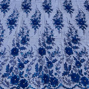 Tule Florata Azul Royal