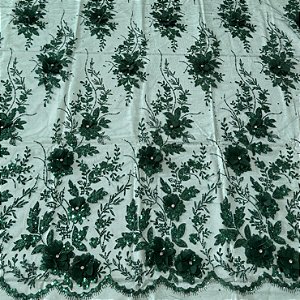 Tule Florata Verde Esmeralda