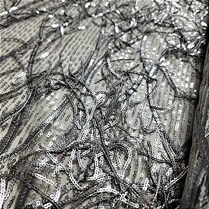 Tule paetizado c/ franja Prata