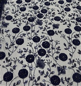 Tule bordado Mach695 Azul Marinho