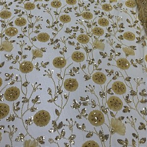 Tule bordado Mach695 Amarelo Manteiga