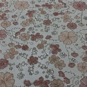 Tule bordado Mach696 Salmão