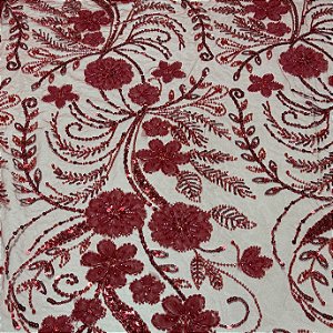Tule bordado Mach698 Vermelho