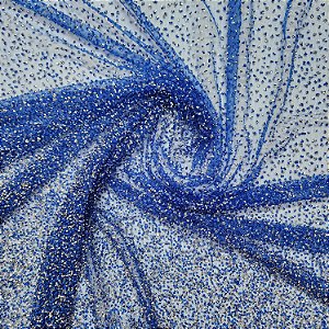 Tule Diamante Quebrado 22609 - Azul Royal/Prata