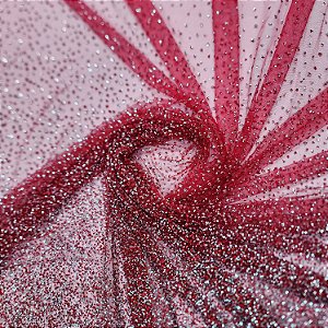 Tule Diamante Quebrado 22609 - Vermelho /Prata