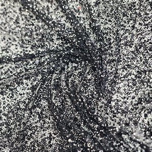 Tule Diamante Quebrado c/ Paetê 7915 Preto-Prata