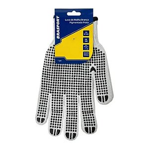 LUVA DE MALHA BRANCA PIGMENTADA PRETA BRASFORT