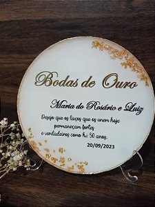 PLACA BODAS OURO DE RESINA