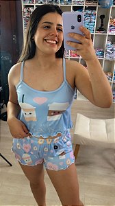Pijama Ondinha Virgínia - Cropped com Short - Coffee 02