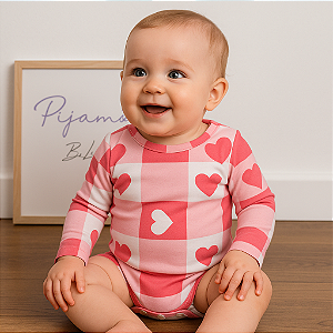 Pijama Body Infantil - Manga Longa - Coração 18
