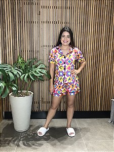 Pijama Americano - Manga Curta com Short - Tropical 01 - PIJAMÔ