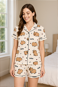 Pijama Americano - Manga Curta com Short - Capivara 02 - PIJAMÔ