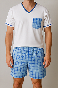 Pijama Trad. Masculino - Manga Curta short - Listrado 04
