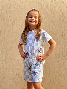 Pijama Tradicional Infantil - Manga Curta com Short - Stitch 17