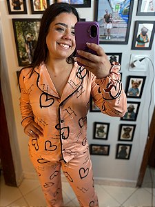 Pijama Americano - Manga Longa c/ Calça - Coração 35