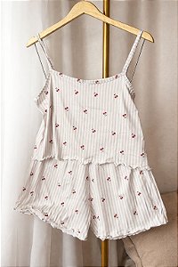Pijama Ondinha Virgínia - Cropped com Short - Cereja 01