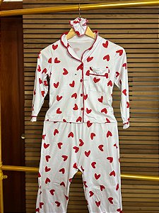 Pijama Americano Infantil - Manga Longa c/ Calça - Coração 01