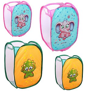 Kit 2 Cesto Organizador Infantil Brinquedo Roupa Dobrável Elefante E Dino