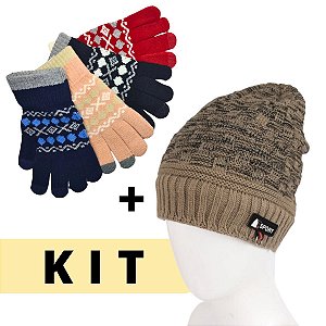 Kit Touca Gorro Lã Forrada + Luva Touch Mexer Celular Tablet