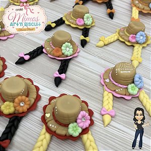 Aplique Chapéu De Caipira 3D Com Trança Em Biscuit