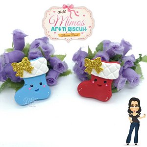 Mini Aplique Meia Natalina Em Biscuit