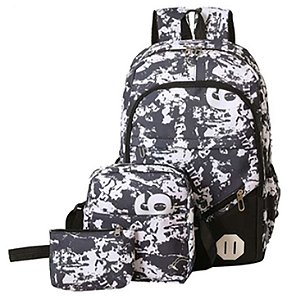 Mochilas Tiracolo + Bolsa + Nescessaire Juvenil Feminina Ref. 601s Estampada Em Nylon Resinado Ref. 601