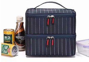 Bolsa Térmica Com 02 Compartimentos em Nylon Poliéster Resinado Listrado Ref. 6107