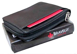 Carteira Masculina em Zíper em Couro Legítimo Com Proteção Anti Furto Bravelly Ref. 335