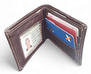 Carteira Masculina Em Couro Legítimo Com Proteção Anti- Furto Ref. 7009