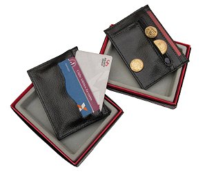 Porta Cartões Em Couro Legítimo Com Porta Níquel Frontal Ref. 7001