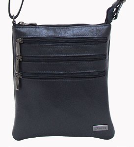 Bolsa Feminina Transversal Com 03 Bolsos Frontais em Couro 100% Legítimo Ref. 502