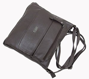 Bolsa Feminina Transversal Com Bolsos Frontais Frontal em Couro 100% Legítimo Ref. 568
