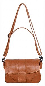 Bolsa Feminina Transversal Lisa Com Tampa Frontal em Couro 100% Legítimo Bellcabana