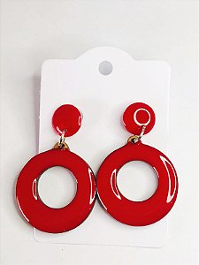 BRINCO EM MADEIRA MDF E RESINA  VERMELHA¨VM-07¨