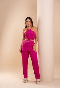 Conjunto Calça e Mini Cropped Alfaiataria