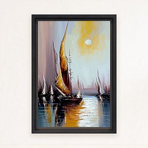 "Veleiros ao Pôr do Sol"- Quadro em Canvas com moldura flutuante.