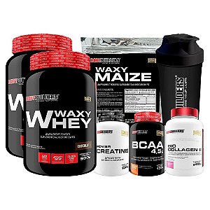 Kit 2x Waxy Whey 900g+BCAA 100g+Creatina 100g+Waxy Maize 800g+Colágeno+Coqueteleira-Bodybuilders