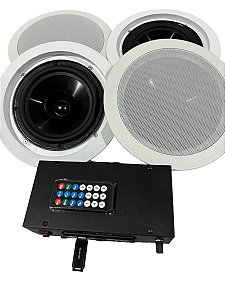 KIT AMPLIFICADOR MARCA DBL ÁUDIO DIGITAL AD - 230- BT + 04 CAIXAS DE SOM DE EMBUTIR - ARANDELA DE SOM