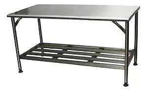 Mesa De Aço Inox Com Prateleira Inferior 190x70x85