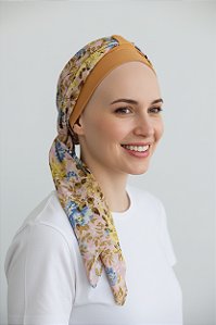 Turbante Aatma Damasco UV 50+ com Lenço Caminho das Flores