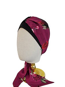 Turbante Aatma Preto UV 50+ com Lenço Vinho Floral