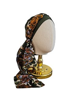 Turbante Aatma Verde UV 50+ com Lenço Marrom Floral