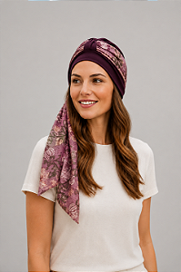 Turbante Aatma Vinho com Lenço Rosê Florata