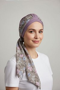 Turbante Aatma Lilás UV 50+ com Lenço Jardim Vintage