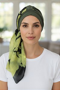 Turbante Aatma Verde Liso UV 50+ com Lenço Entusiasmo