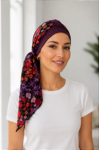 Turbante Aatma Vinho com Lenço Jardim Noturno